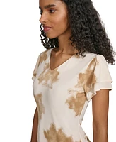 Calvin Klein Petite Printed V-Neck Double-Tiered-Sleeve Blouse