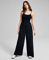 And Now This Women's Cotton Smocked Cargo Jumpsuit, Created for Macy's