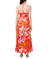 1.state Women's Floral Print Sleeveless Halter Maxi Dress