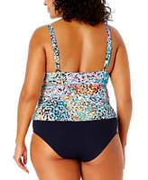 Anne Cole Plus Size Printed Drape Front Tankini Top Solid High Waist Bikini Bottoms