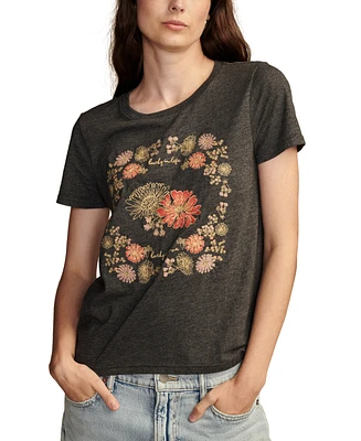 Lucky Brand Women's Floral Embroidery Classic Crewneck T-Shirt