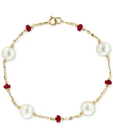 Effy Freshwater Pearl (8mm) & Ruby (2-5/8 ct. t.w.) Chain Bracelet in 14k Gold