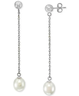 Effy Freshwater Pearl (7mm) Chain Drop Earrings in 14k White Gold