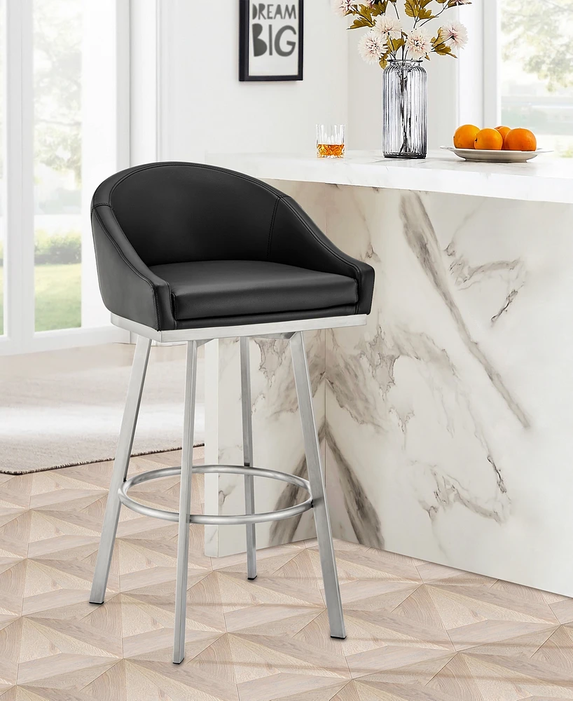 Armen Living Eleanor 30" Swivel Bar Stool in Brushed Stainless Steel with Faux Leather