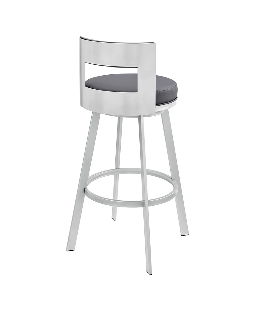 Armen Living Flynn 26" Swivel Counter Stool in Silver Metal with Faux Leather