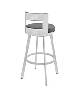 Armen Living Flynn 30" Swivel Bar Stool Silver Metal with Faux Leather