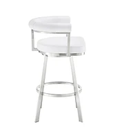 Armen Living Magnolia 26" Swivel Counter Stool in Brushed Stainless Steel with Faux Leather
