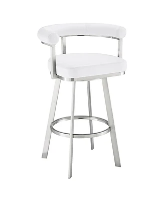 Armen Living Magnolia 26" Swivel Counter Stool in Brushed Stainless Steel with Faux Leather
