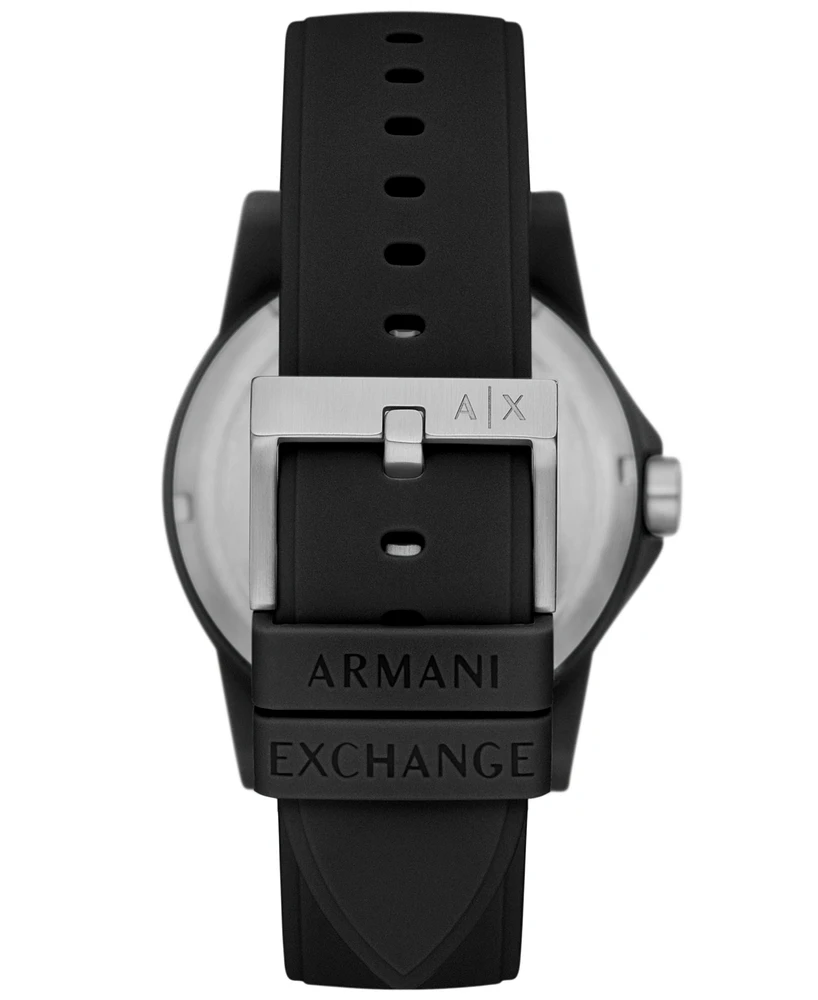A|X Armani Exchange Men's Outerbanks Three Hand Black Silicone Watch 44mm Set