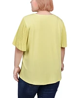 Ny Collection Plus Pleated-Sleeve Top