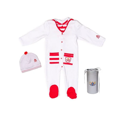 Royal Baby Collection Organic Cotton Gloved Footed Coverall Captain with Hat Gift Box