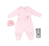 Royal Baby Collection Girls Organic Cotton Gloved Footed Coverall Ballerina with Hat Gift Box