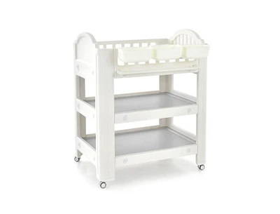 Slickblue Mobile Diaper Changing Station with Storage Shelves and Boxes-Beige