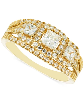 Diamond Princess & Round Three Stone Engagement Ring (1 ct. t.w.) in 14k Gold