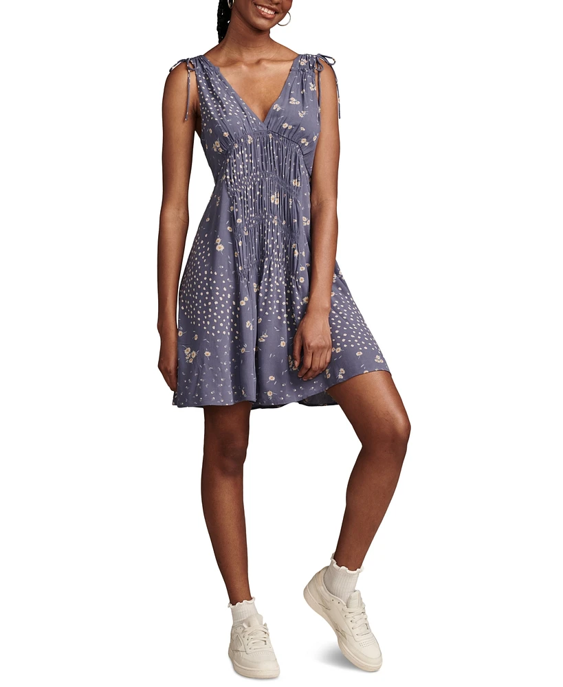 Lucky Brand Women's Printed Smocked V-Neck Sleeveless Dress