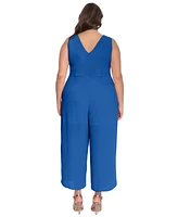 London Times Plus Sleeveless Sarong-Tie Jumpsuit