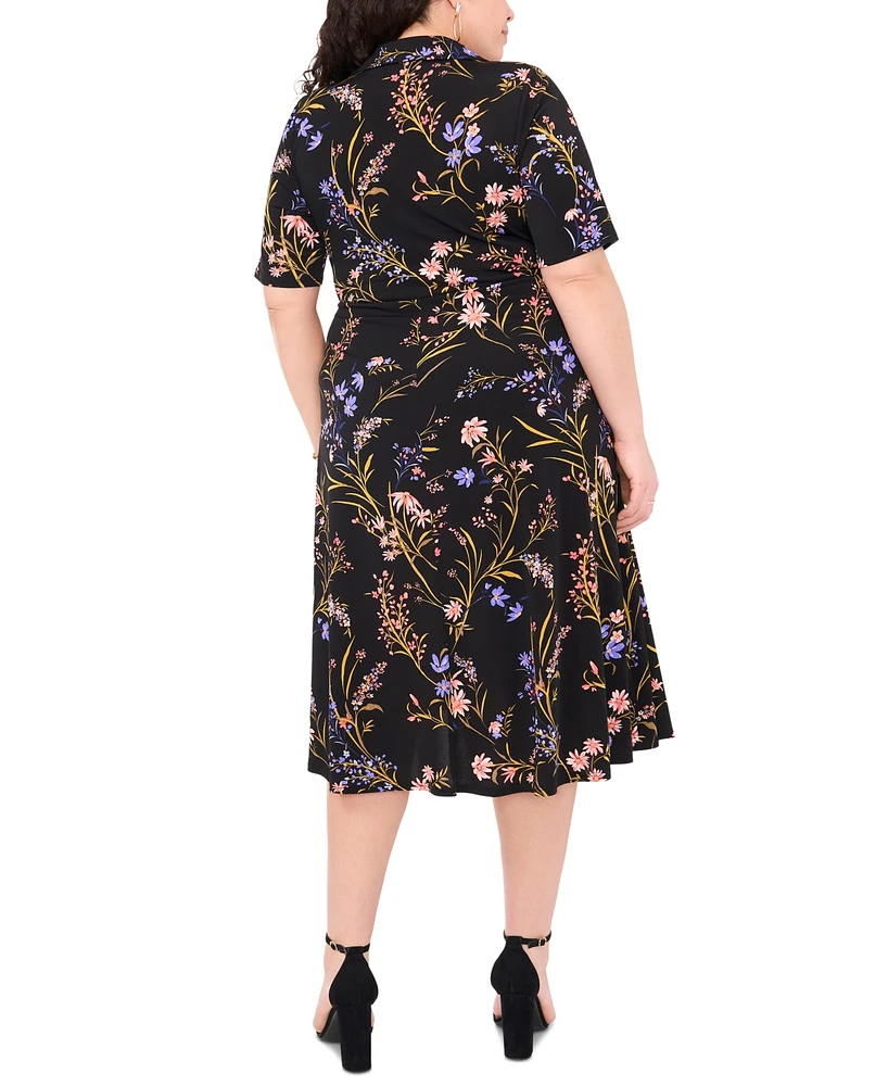 Msk Plus Floral-Print Wrap Midi Dress