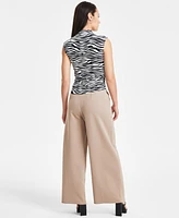 Bar Iii Petite Animal-Print Side-Ruched Mock-Neck Top, Created for Macy's