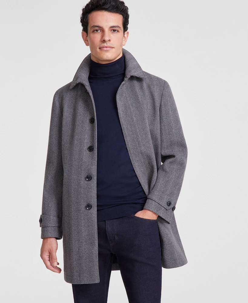 Tommy Hilfiger Men's Herringbone Charcoal Overcoat