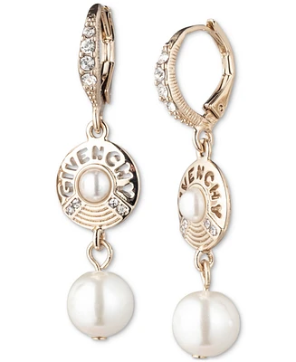 Givenchy Gold-Tone Pave, Imitation Pearl & Logo Double Drop Earrings