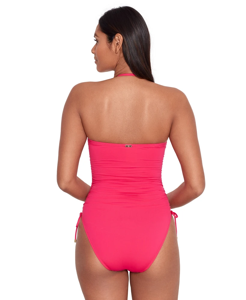 Lauren Ralph Women's Halter-Neck Side-Tie One-Piece Swimsuit