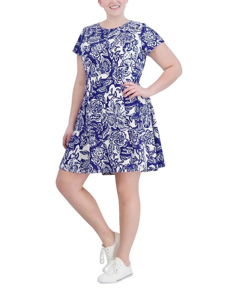 Jessica Howard Plus Printed Short-Sleeve Fit & Flare Dress