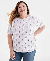 Style & Co Plus Size Printed Cuffed-Sleeve Boat Neck Top, Created for Macy's