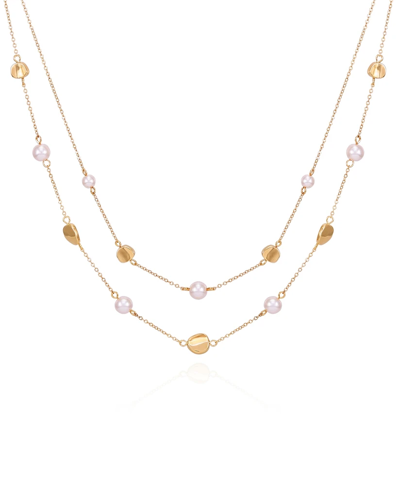 T Tahari Gold-Tone Imitation Pearl Layered Necklace