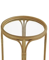 Gallerie Decor Bimini Glass Top Rattan Side Table