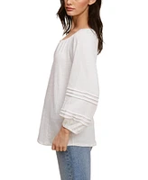 John Paul Richard Slub Gauze Knit Top with Pleating Detail on 3/4 Sleeve