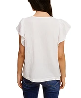 John Paul Richard Cotton Gauze Ruffle Flutter Sleeve Top