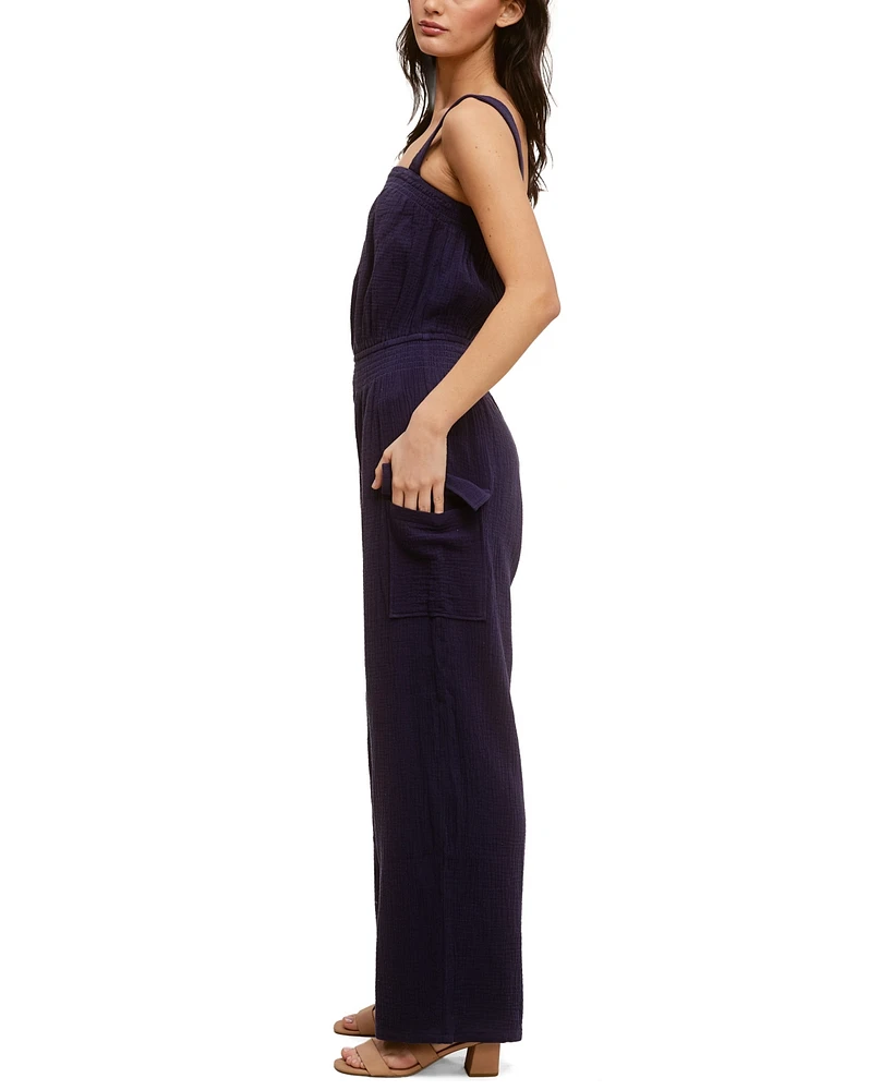 John Paul Richard Cotton Gauze Jumpsuit with Elastic Waist and Side Pockets