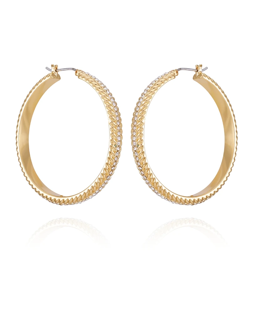 T Tahari Gold-Tone Textured Rounded Hoop Earrings