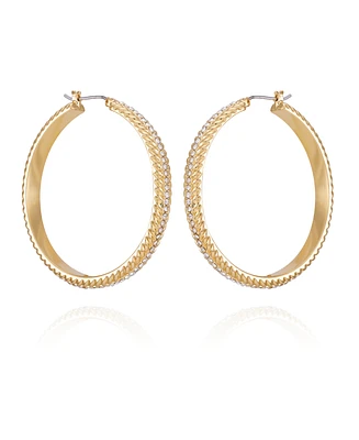 T Tahari Gold-Tone Textured Rounded Hoop Earrings