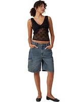 Cotton On Women's Super Baggy Cargo Denim Jort Shorts