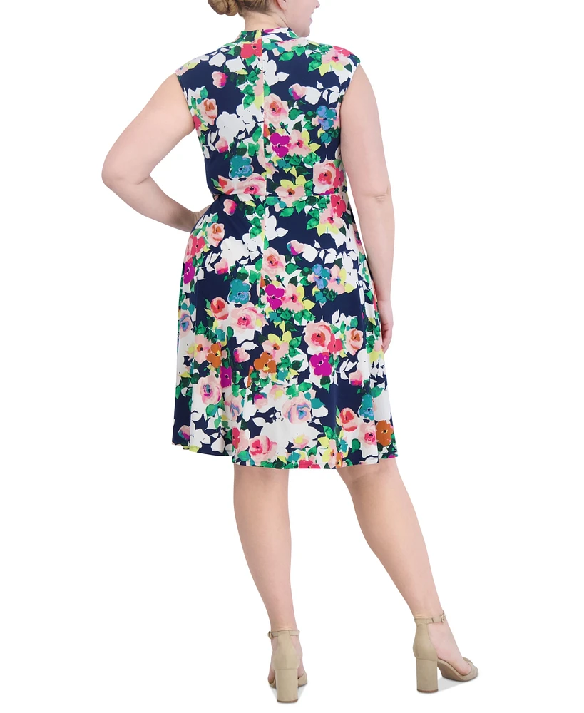 Jessica Howard Plus Floral Surplice-Neck Dress