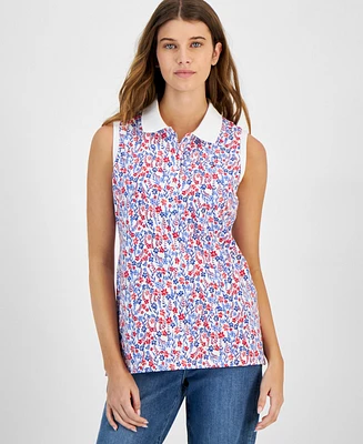 Tommy Hilfiger Women's Floral Print Sleeveless Polo Shirt
