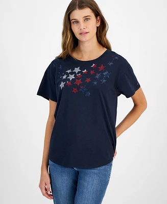 Tommy Hilfiger Women's Embellished-Star Short-Sleeve T-Shirt