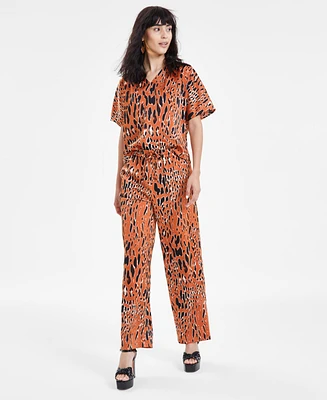 Bar Iii Women's Animal-Print Drawstring-Waist Pants, Created for Macy's