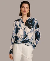 Donna Karan Women's Printed Faux-Wrap Long-Sleeve Top