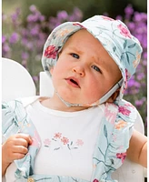 Deux par Deux Baby Girls Baby Muslin Cotton Hat Light Blue With Printed Romantic Flowers