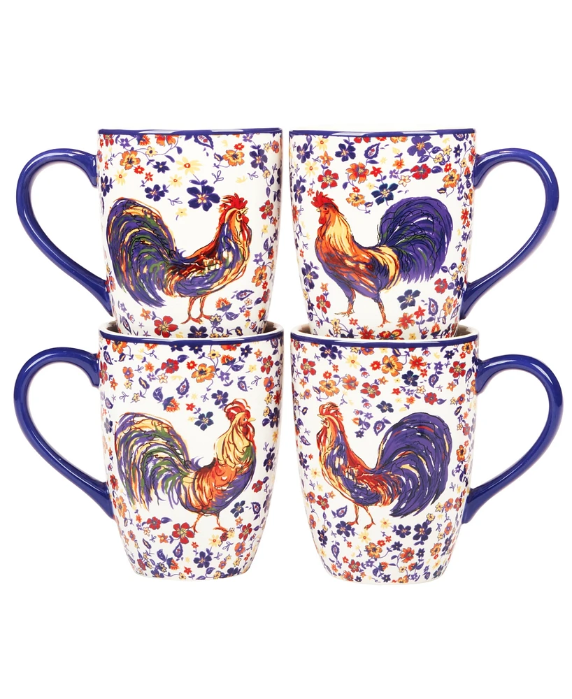 Certified International Morning Rooster Set of 4 Mugs