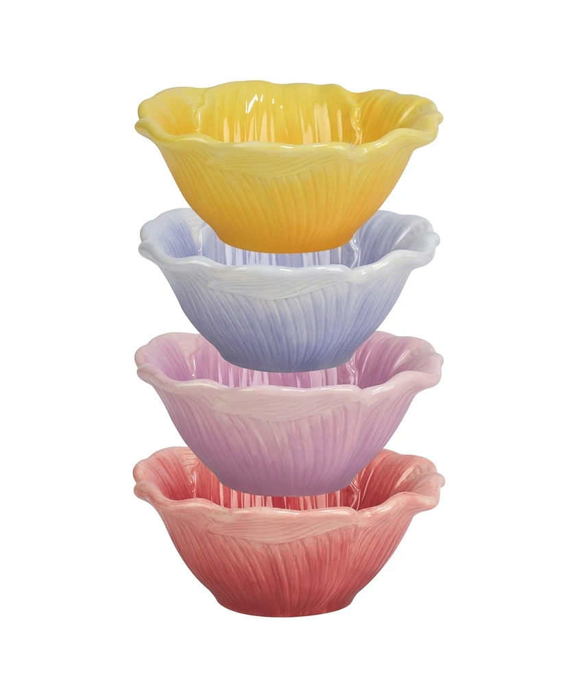 Certified International Hummingbirds Set of 4 3-d Floral Ice Cream Bowls, 4 Asst