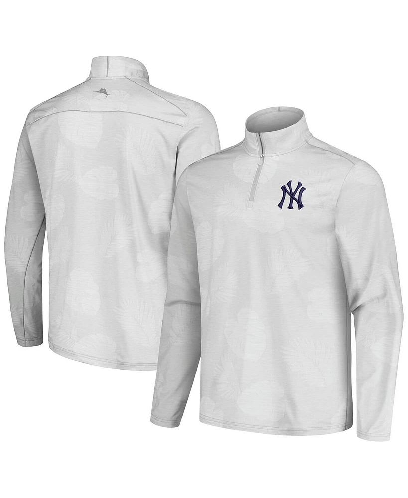 Men's Tommy Bahama Gray New York Yankees Delray Frond IslandZone Half-Zip Jacket