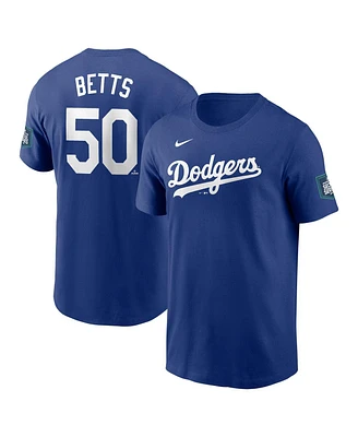 Men's Nike Mookie Betts Royal Los Angeles Dodgers 2024 Mlb World Tour Seoul Series Name and Number T-shirt
