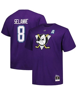 Men's Mitchell & Ness Teemu Selanne Purple Anaheim Ducks Big and Tall Name Number T-shirt