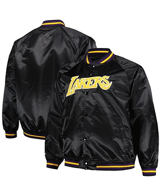 Men's Mitchell & Ness Black Los Angeles Lakers Big and Tall Hardwood Classics Wordmark Satin Raglan Full-Zip Jacket