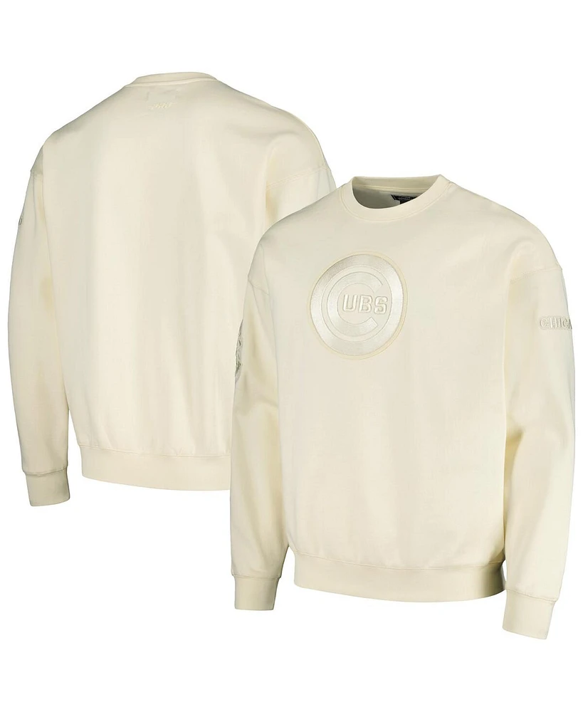 Men's Pro Standard Cream Chicago Cubs Neutral Drop Shoulder Pullover Sweatshirt