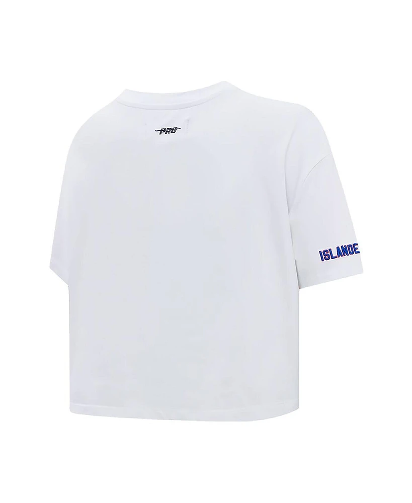 Women's Pro Standard White New York Islanders Boxy Script Tail Cropped T-shirt