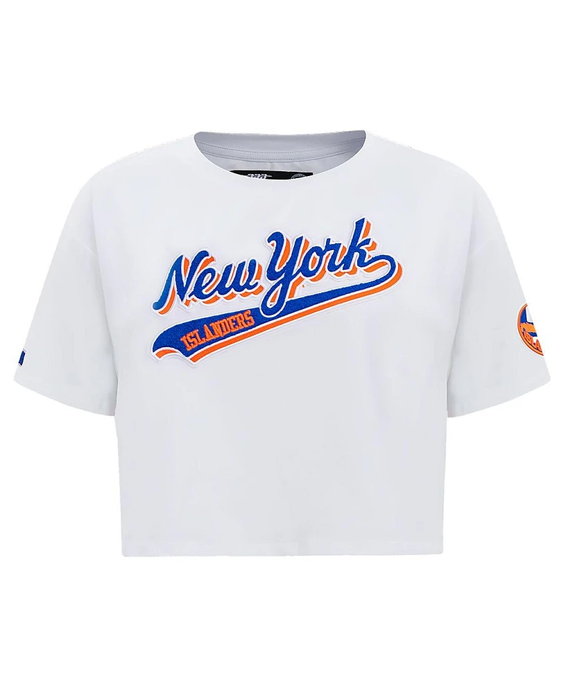 Women's Pro Standard White New York Islanders Boxy Script Tail Cropped T-shirt